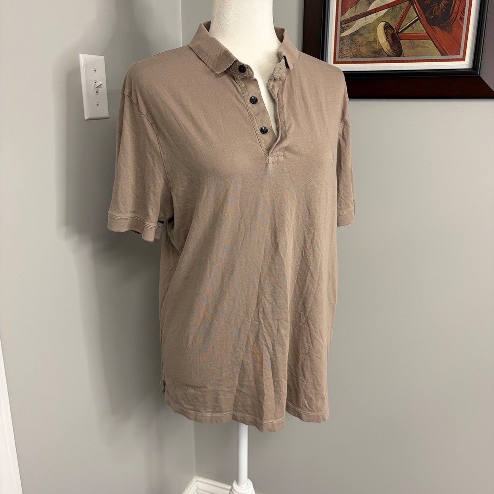 AllSaints Reform Polo Shirt Mens XL Slim Fit Organic Cotton Short Sleeve - Picture 2 of 8